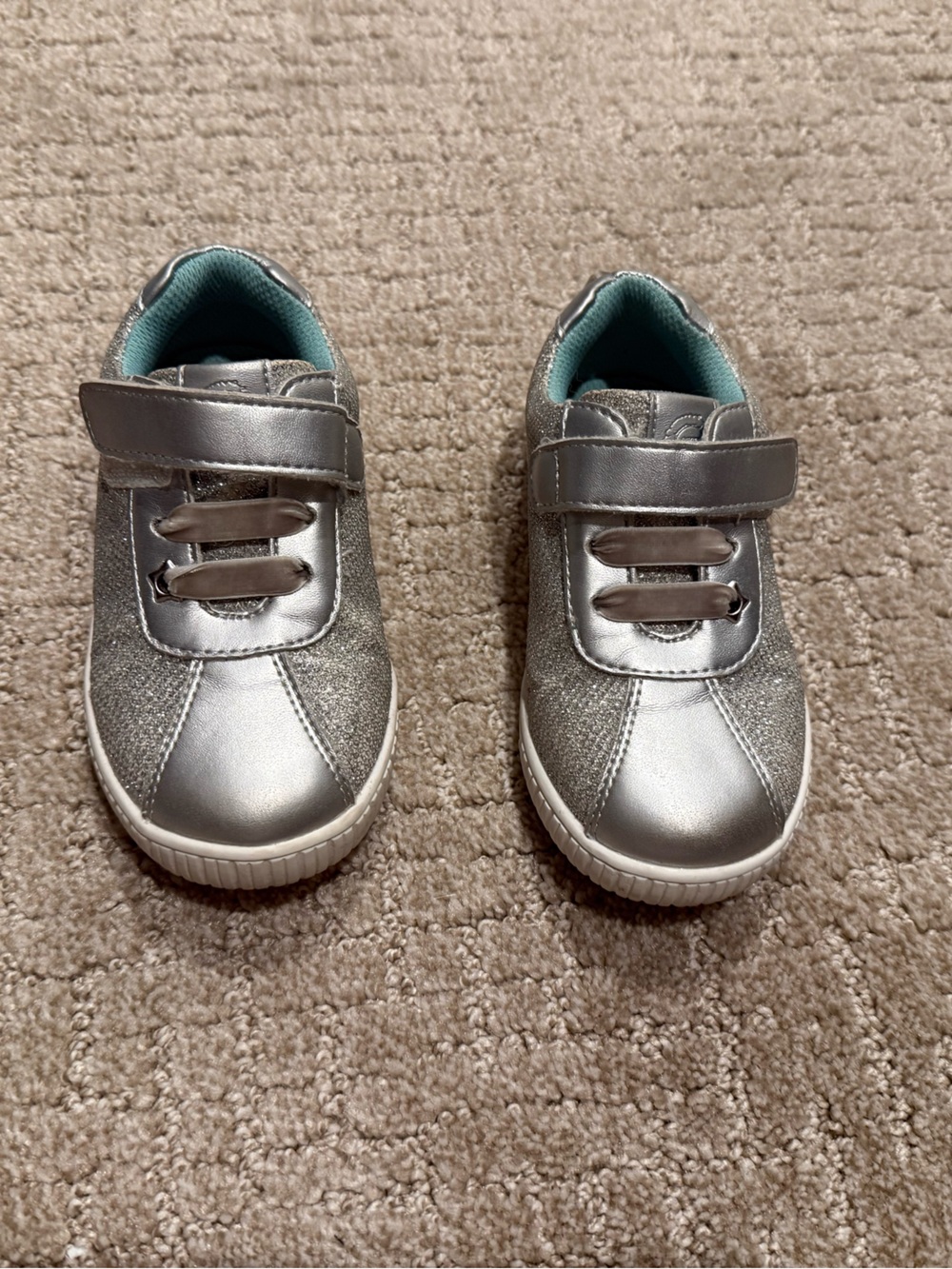 Livie & Luca Silver Metallic Girls Sneakers with Teal Lining